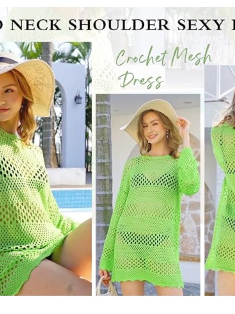 Alaster Queen Women’s Crochet Mesh Swim Cover-Up Dress - Lime Green